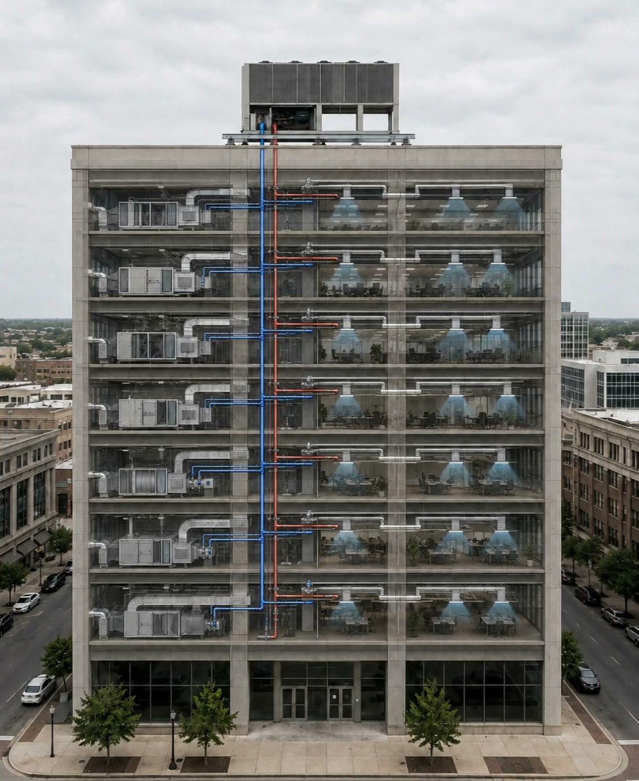 Visión de rayos X del sistema HVAC del edificio